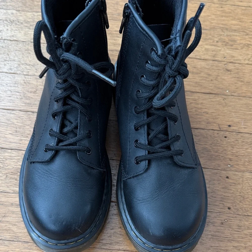 Dr. Martens Black Leather Lace-Up Ankle Boots with Yellow Stitching - Picture 10 of 10